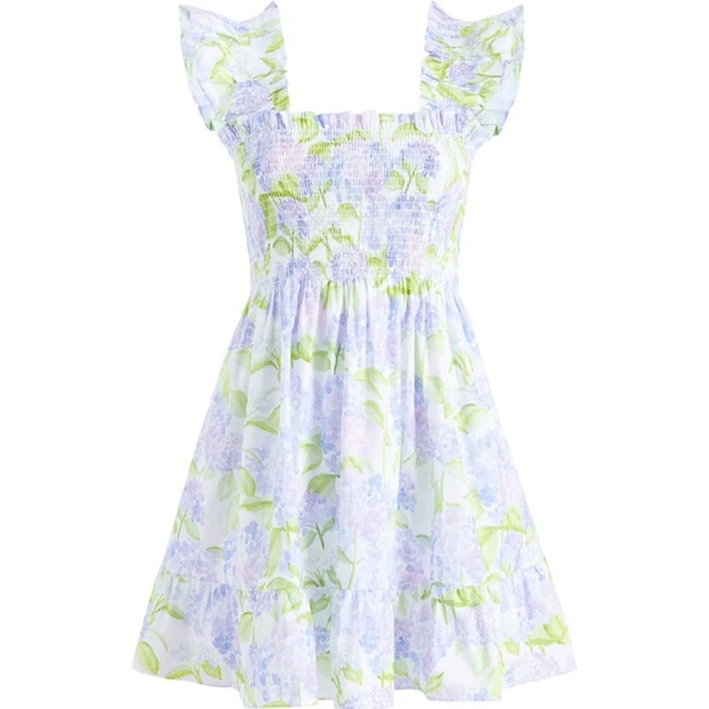 Hill House Home Elizabeth nap dress in blue hydrangea cotton size small